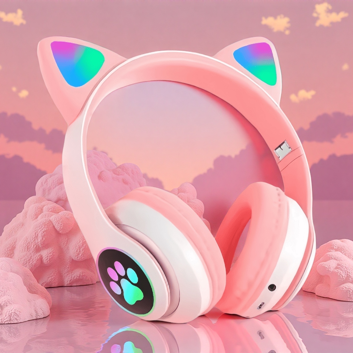 New Flash Light Cute Cat Ears  - đánh giá và giá Wired Earphone Lightning